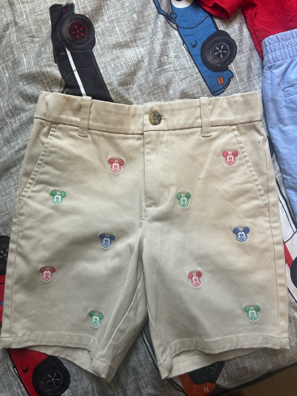 Janie and Jack Embroidered Disney  Mickey Mouse Beige khaki Shorts